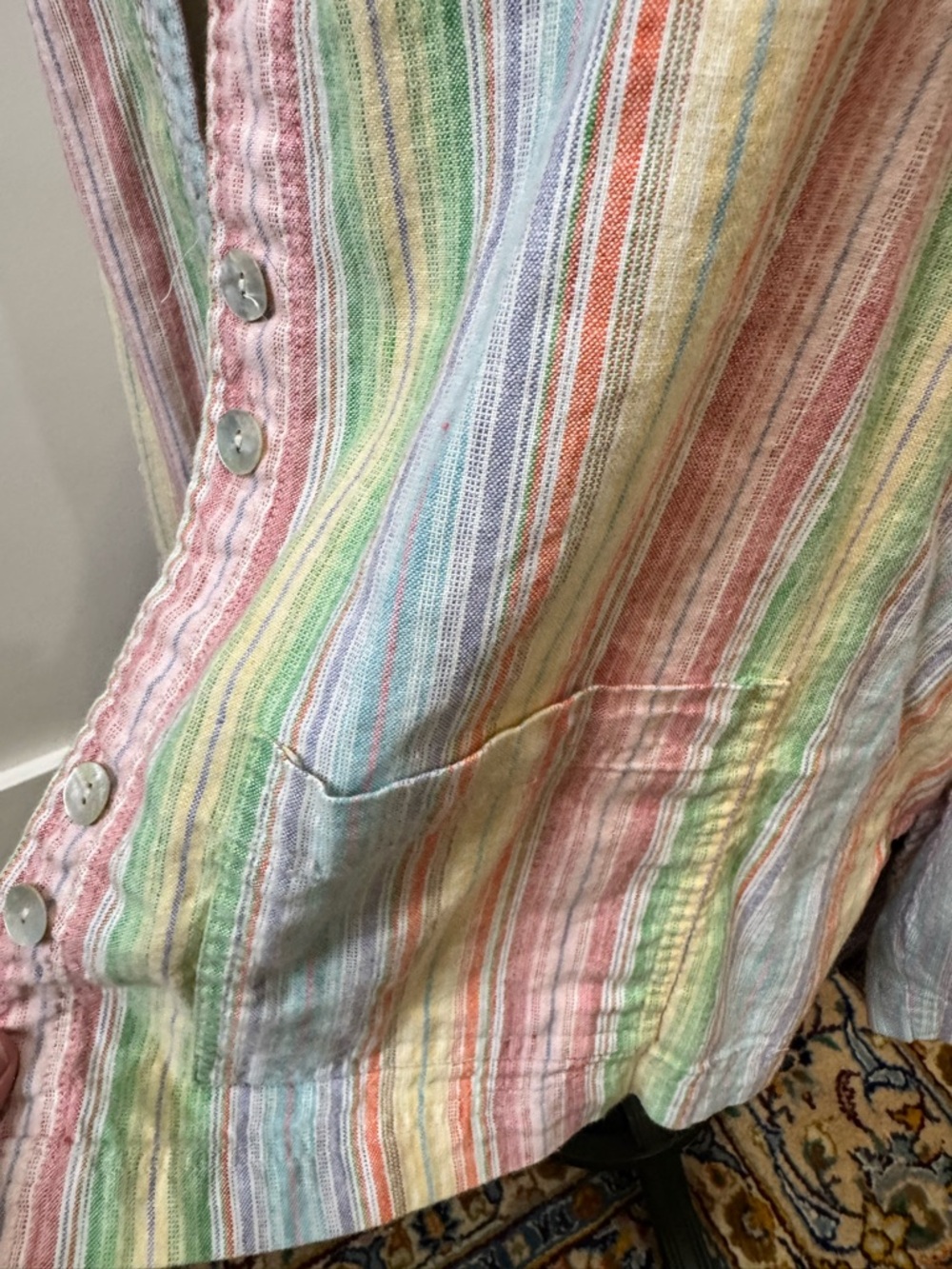 Colorful linen/cotton Stripe Button-Down Shirt/light jacket - Multicolor - Picture 2 of 6